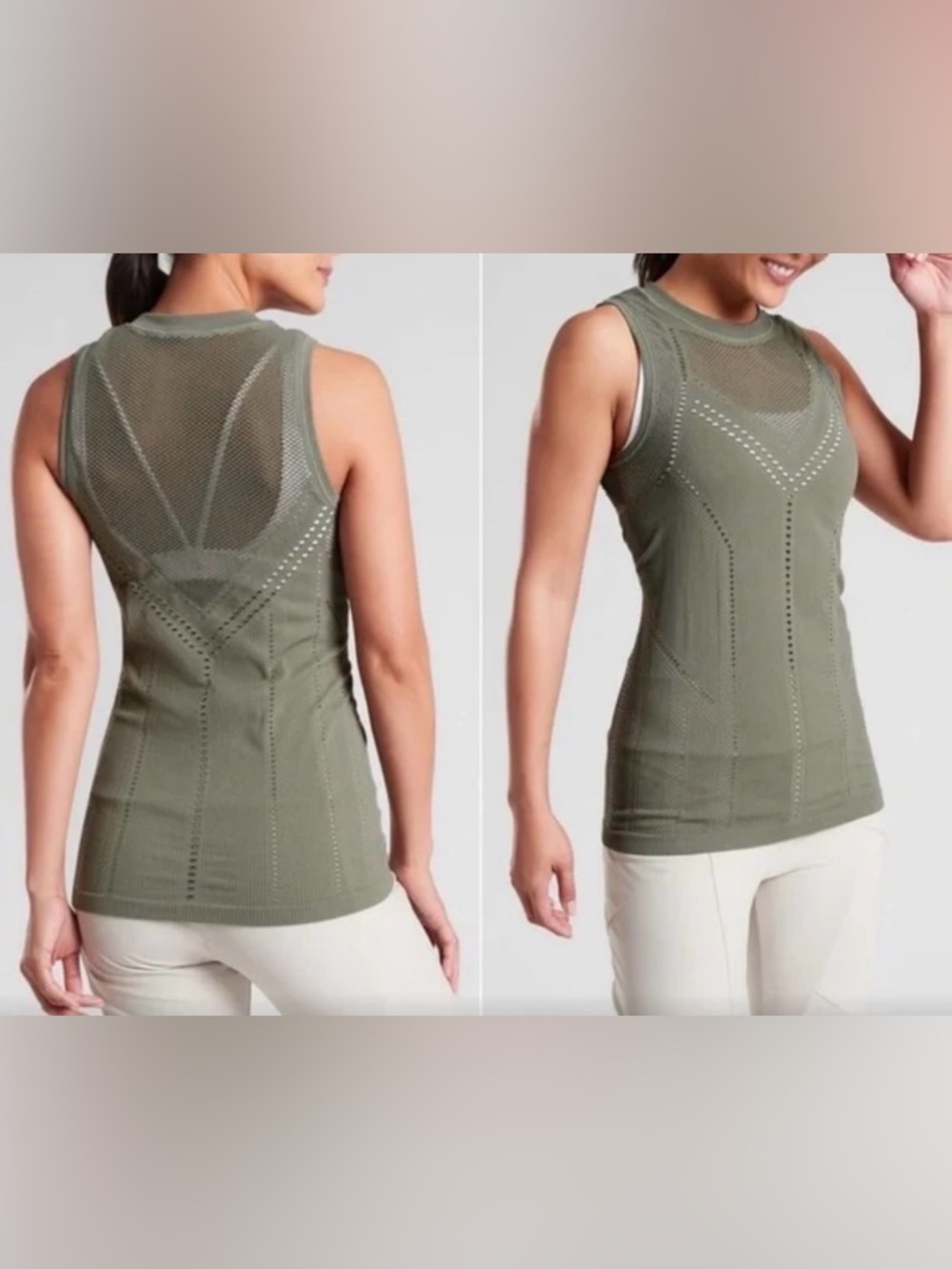 Athleta Oxygen Tank Top Olive Green Textured Ribbed Tank